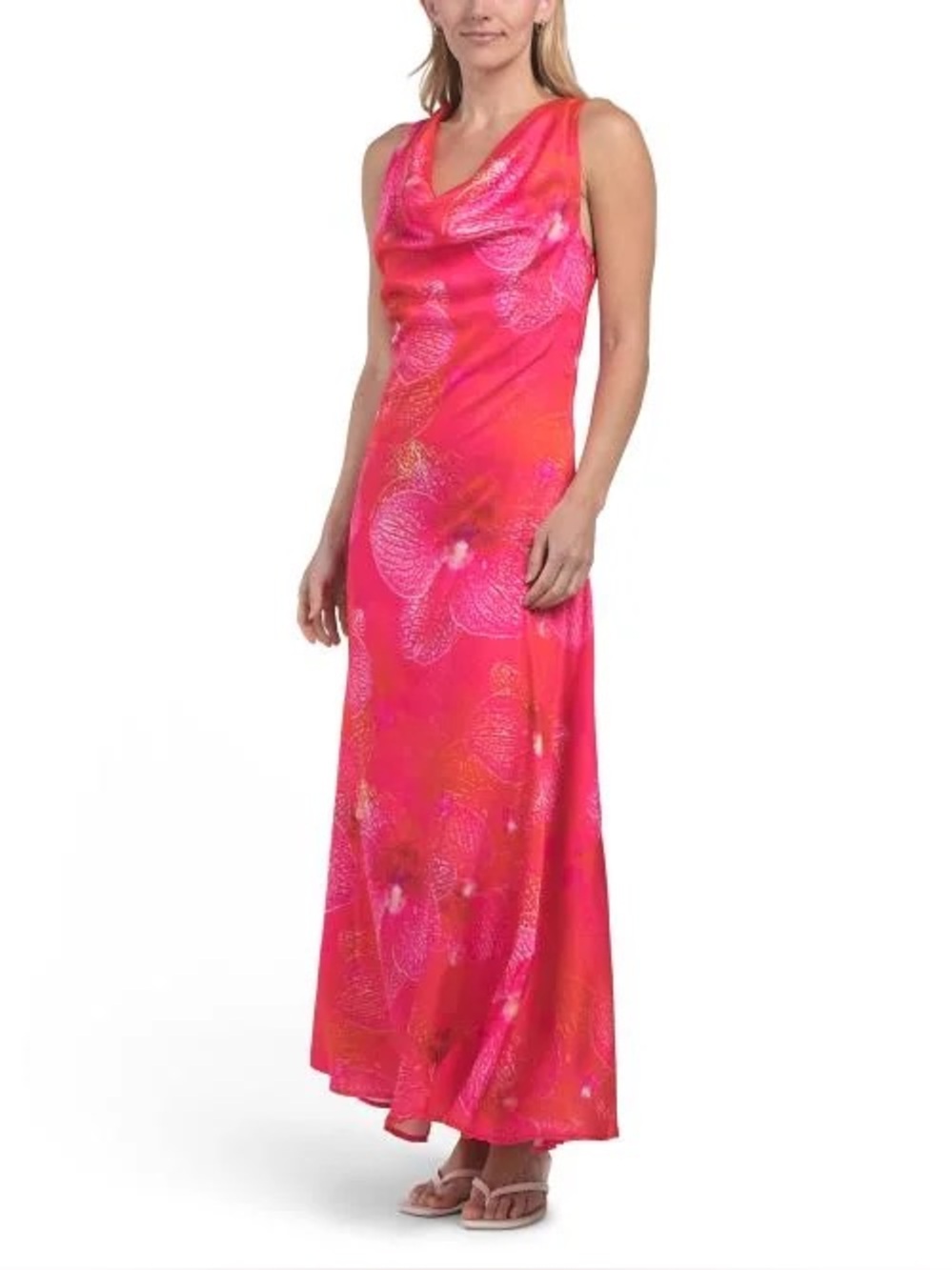 NWT Paper Heart Coral Floral Satin Cowl Neck Sleeveless Maxi Dress Size S - Picture 1 of 9